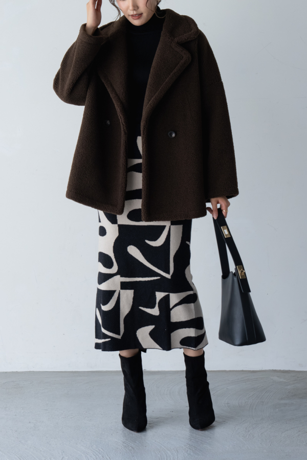 Gloverall ムートンピーコート 銀ボタン 肉厚 ボア 英国製 ブラック ミクロボアムートンPコート｜OUTER｜レディースファッション通販のM