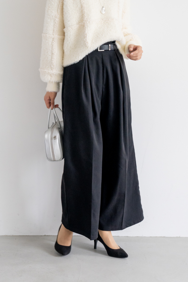 ベルト付きタックワイドパンツ｜PANTS｜レディースファッション通販のM