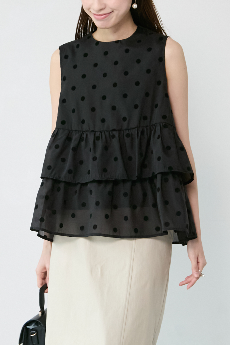 ドット柄フリルノースリブラウス｜TOPS｜レディースファッション