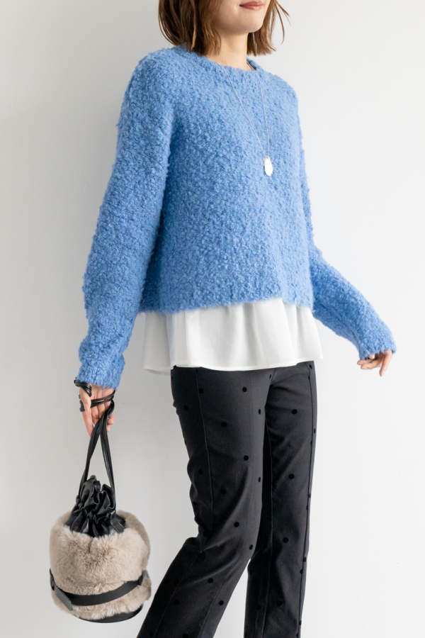 【大人の可愛げを引き出す、上品もこニット】ふんわりレイヤードニットプルオーバー(インナー付き)