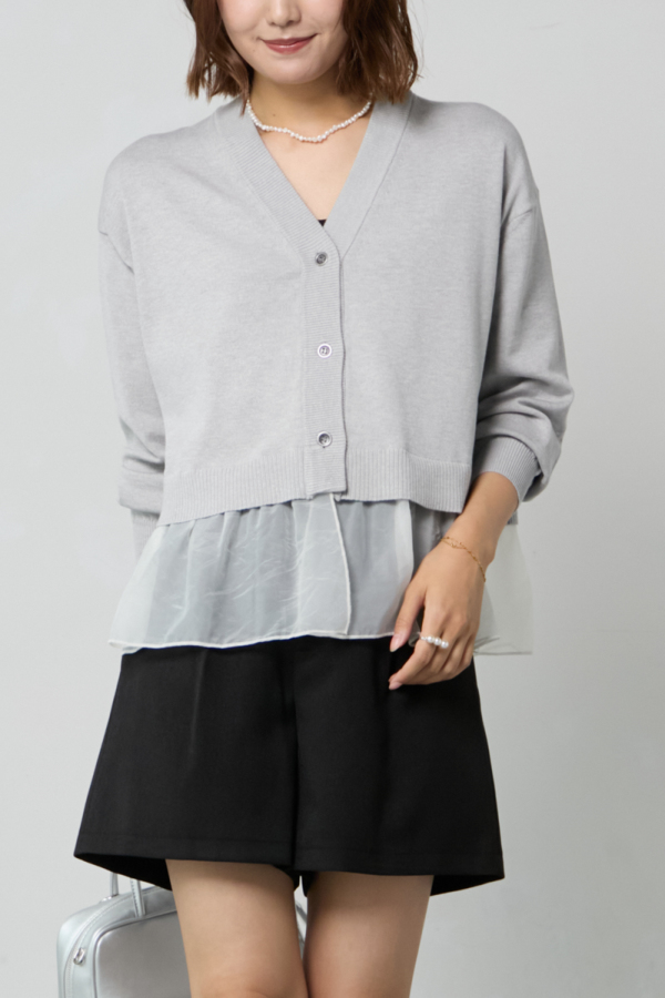 オーガンジードッキングニットカーデ｜TOPS｜レディースファッション