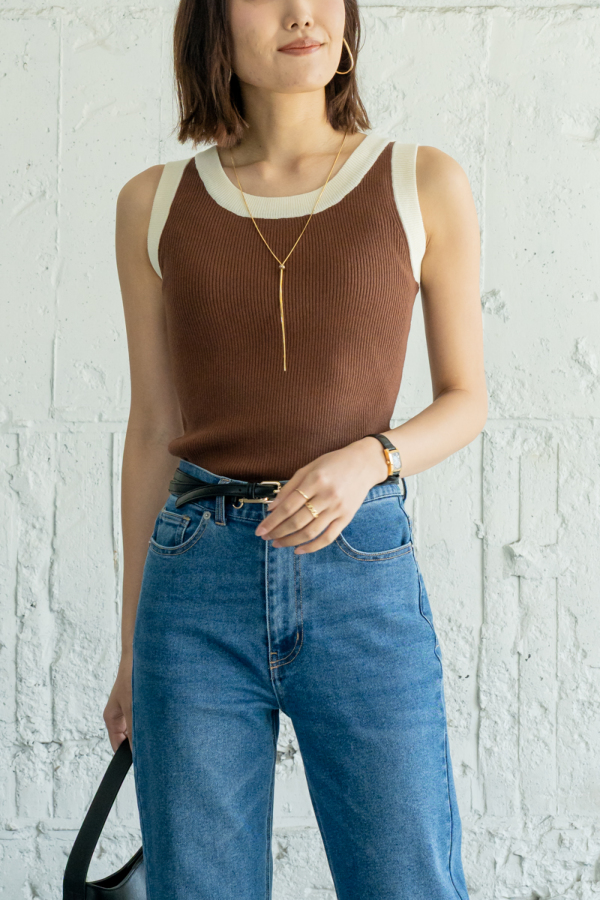 配色リブニットタンクトップ｜TOPS｜レディースファッション通販のM