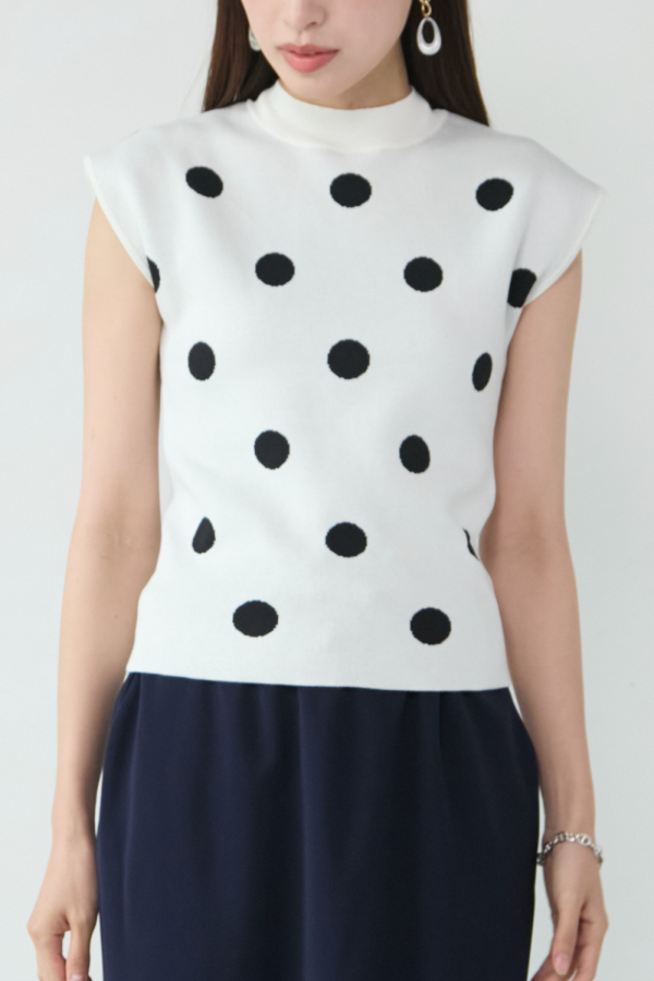 ドットハイネックフレンチニット｜TOPS｜レディースファッション