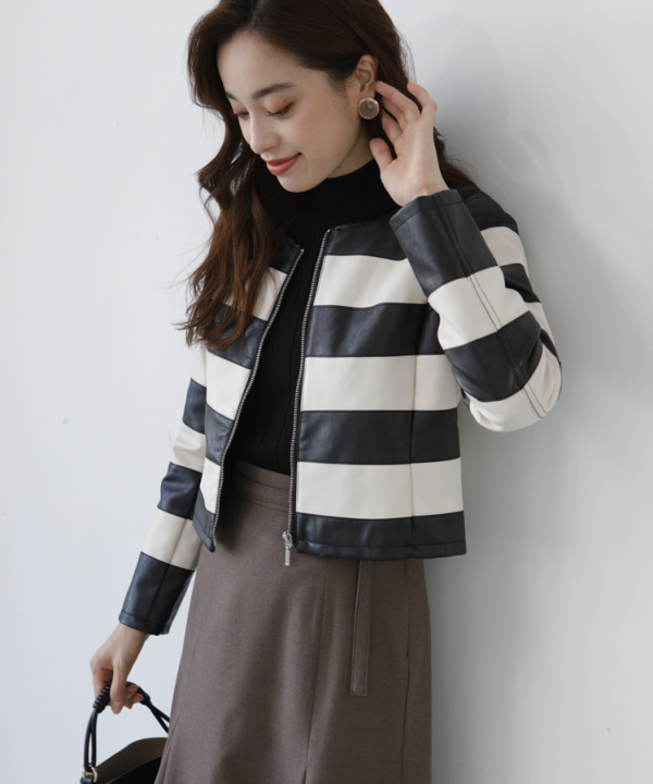 フェイクレザーノーカラージャケット
