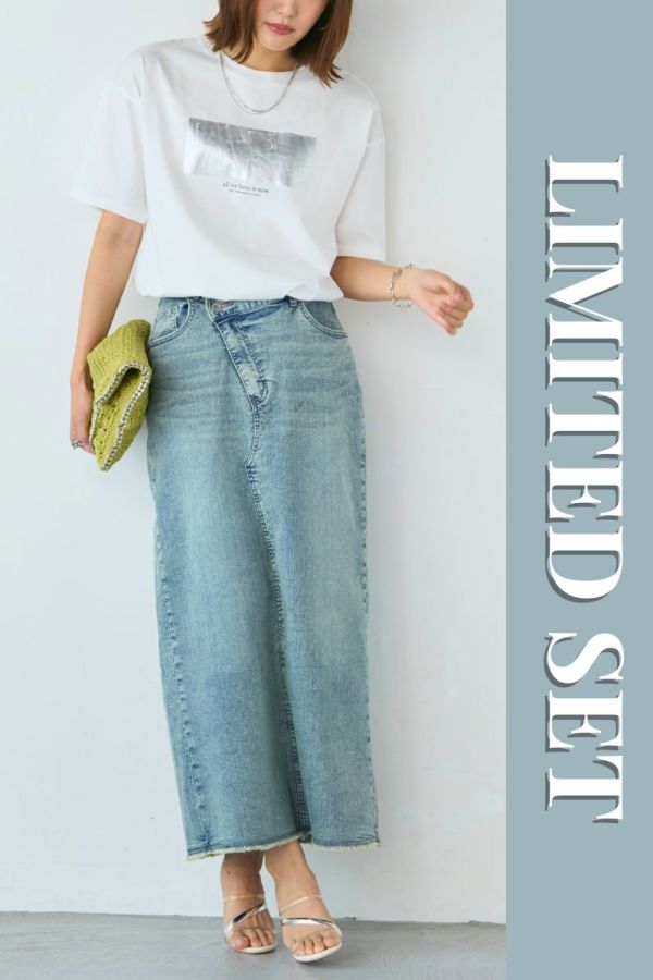 ＼＼数量限定！／／【LIMITED SET】クラッシュ箔Tシャツ＋デニムスカート※送料無料※