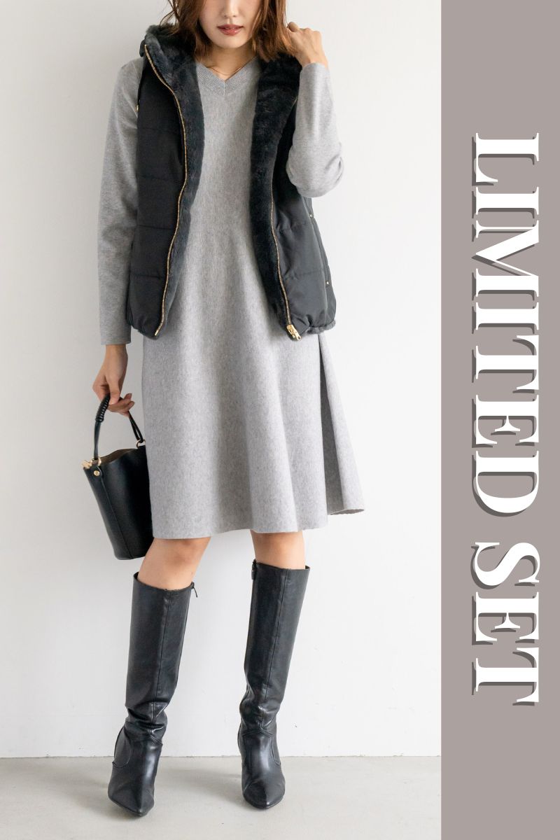 【極美品】 mowl Aerodynex Ti V2 おまけ付き LIMITED SET】リバーシブルダウンベスト＋2wayフレアニットワンピース