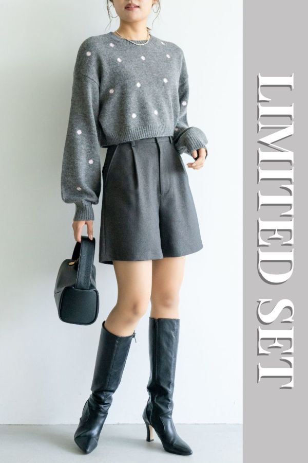 LIMITED SET】フラワー刺繍プルオーバー＋ツイルショートパンツ ※送料