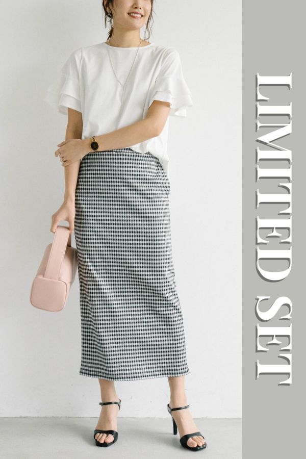【Spring Collection 2026掲載】【LIMITED SET】ティアードスリーブカットソー＋ギンガムチェックタイトスカート※送料無料※