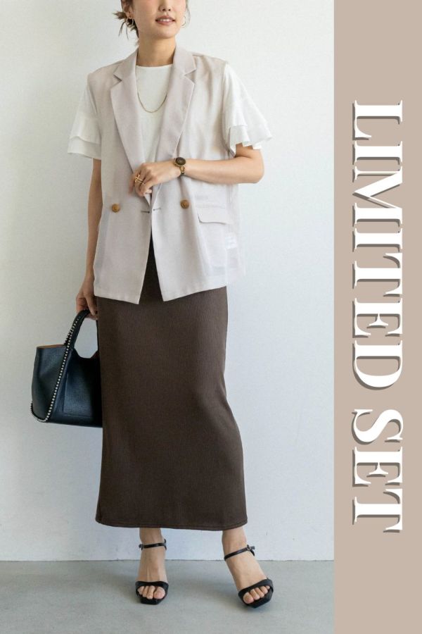 ＼＼数量限定！／／【LIMITED SET】シアーメッシュジレ＋ティアードスリーブカットソー＋カットIラインスカート※送料無料※