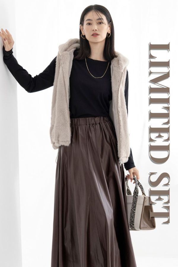 【Autumn Collection　2026掲載】【LIMITED SET】フーディファーベスト＋ドットシアースリーブトップス ※送料無料※